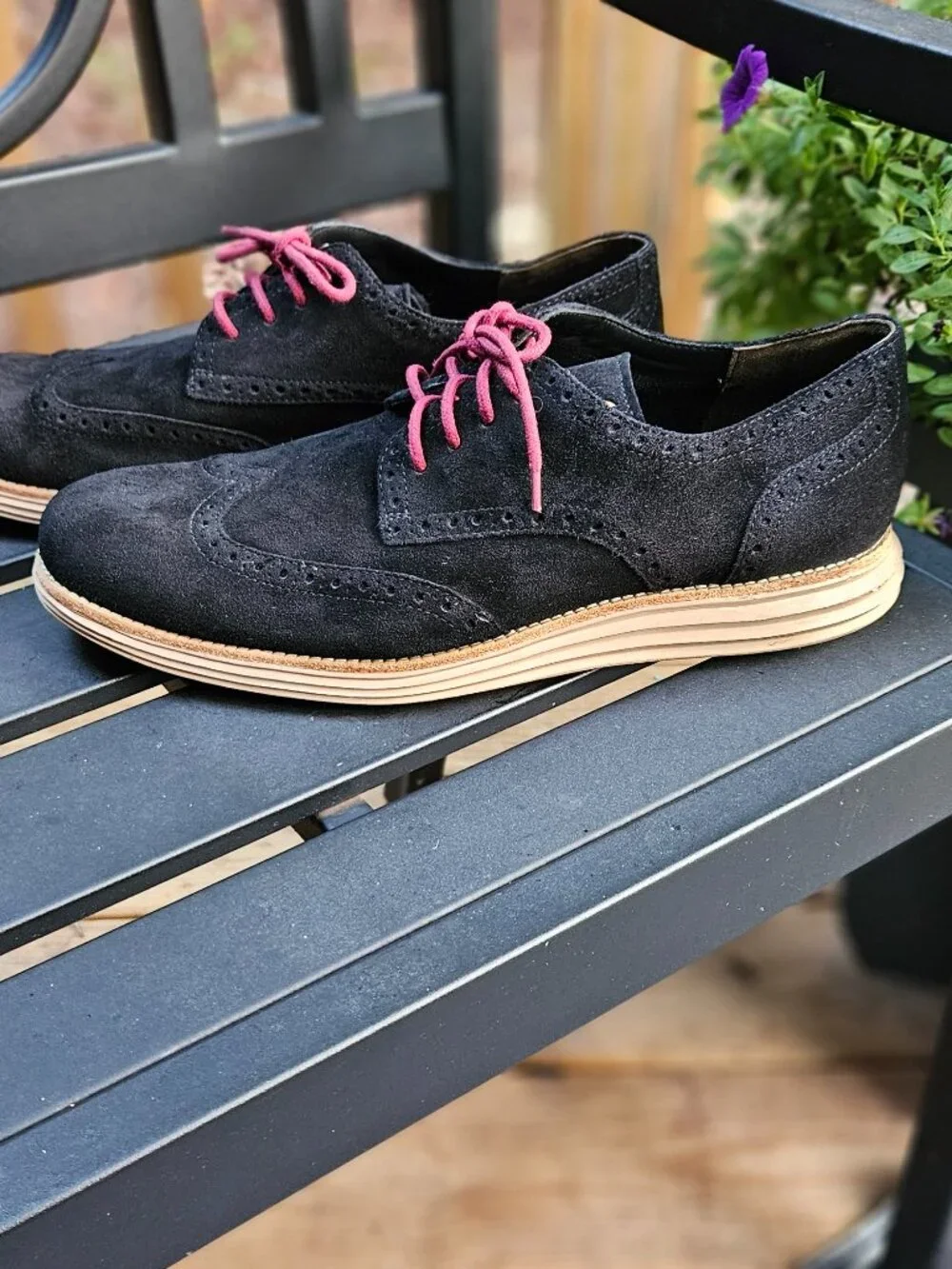 Cole Haan Lunargrand Shoes Men's 11.5 Black Suede Wingtip Oxford C11029